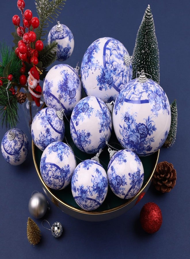 Quancru 10 Pcs White Blue Christmas Chinoiserie Ornaments Ball Christmas Porcelain Plastics Balls Hanging Decoration for Home Tree Xmas Party Birthday Wedding (Elegant Style) - Image 4